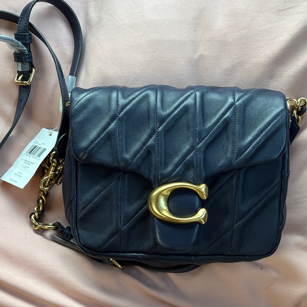 Coach Blue Quilted Crossbody Bag with Gold Accents . It was a gift, never worn!